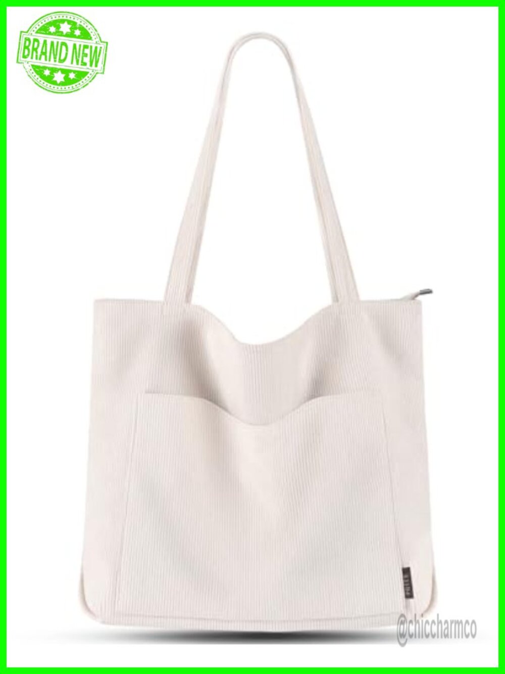 Prite Corduroy Tote Bag Large Shoulder Bag with Zipper Pockets